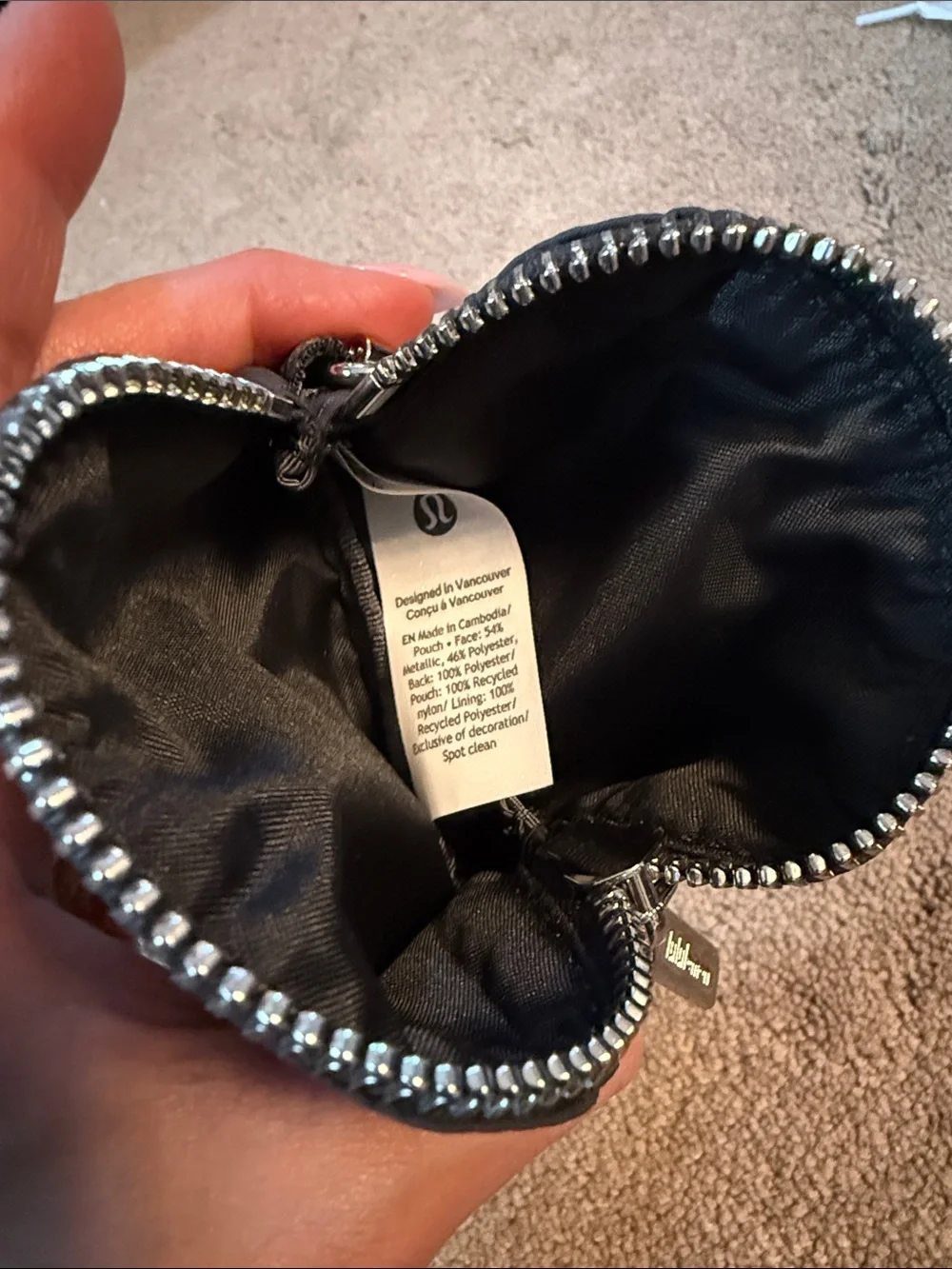 lululemon athletica Black/Gray Wristlet Key Pouch with Silver Glitter Card Case